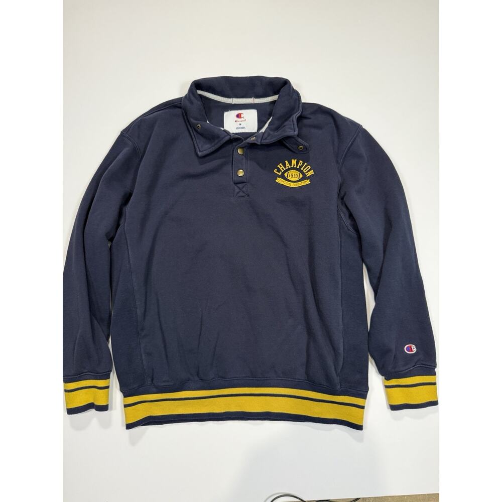 Vintage Champion Physical Education Quarter Snap Sweatshirt MD Varsity Navy Blue